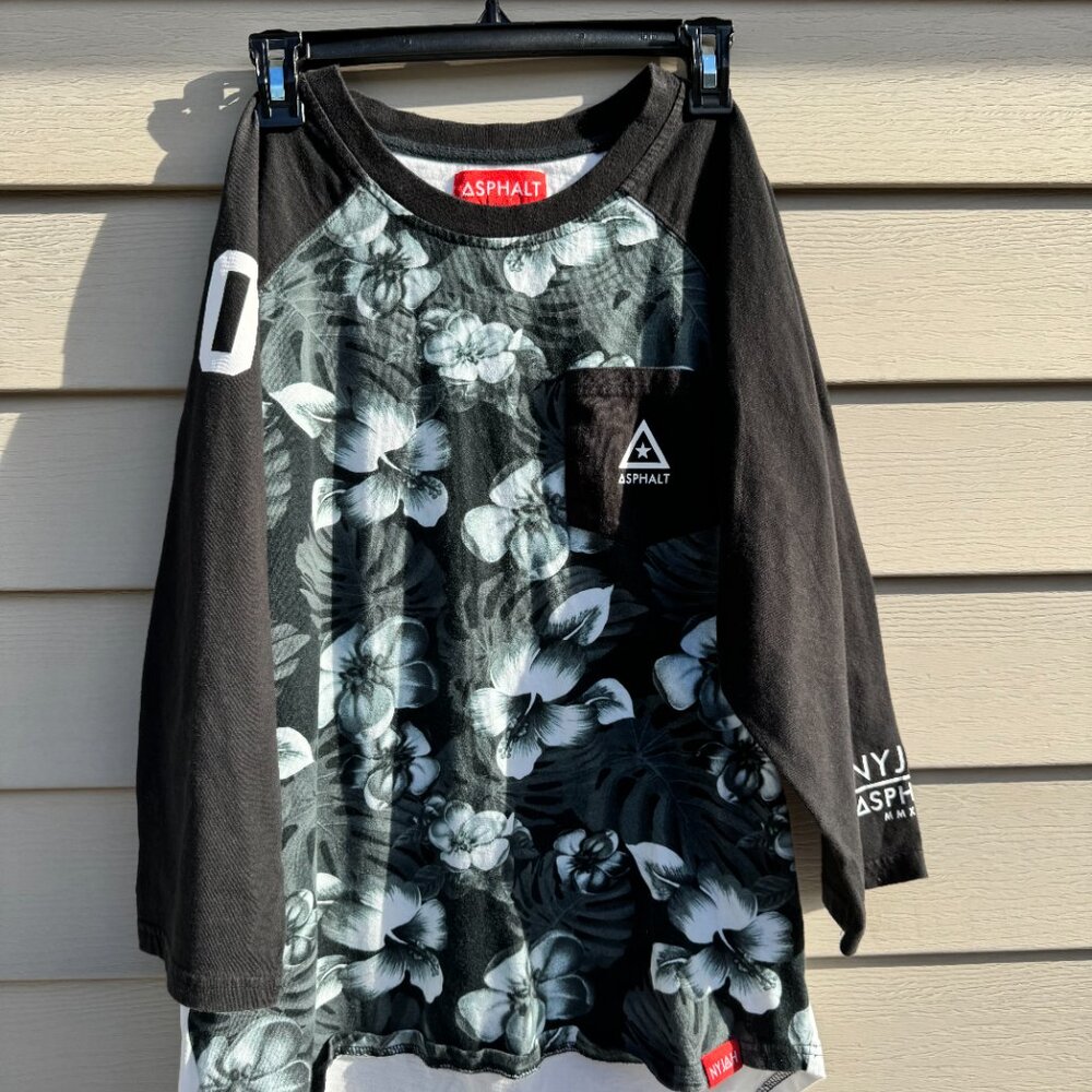 Men's Asphalt 3/4 Sleeve Pocket Hawaiian Flower Shirt